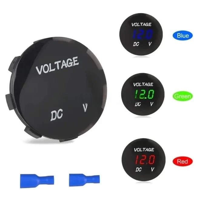 DC 12V-24V Round Waterproof Voltmeter, LED Panel Voltage Monitor Display for Motorboat, Motorcycle, Car and Vehicle Use