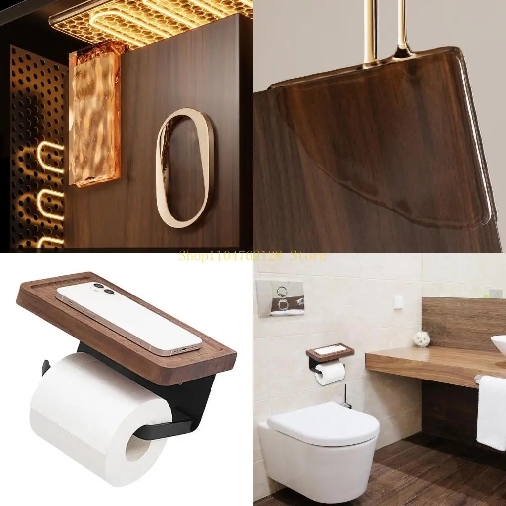 

Современная черная держатель туалетной бумаги из нержавеющей стали ореховая полка