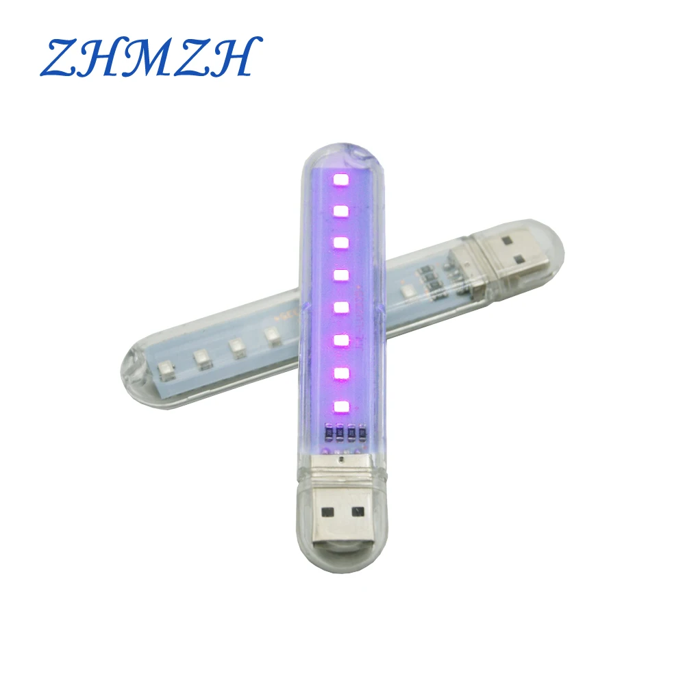 Lâmpada Germicida Portátil USB ZHMZH com 8 LEDs UVA, Luzes de Desinfecção UV, Luz Desinfetante para Eliminação de Germes DC5V 12g
