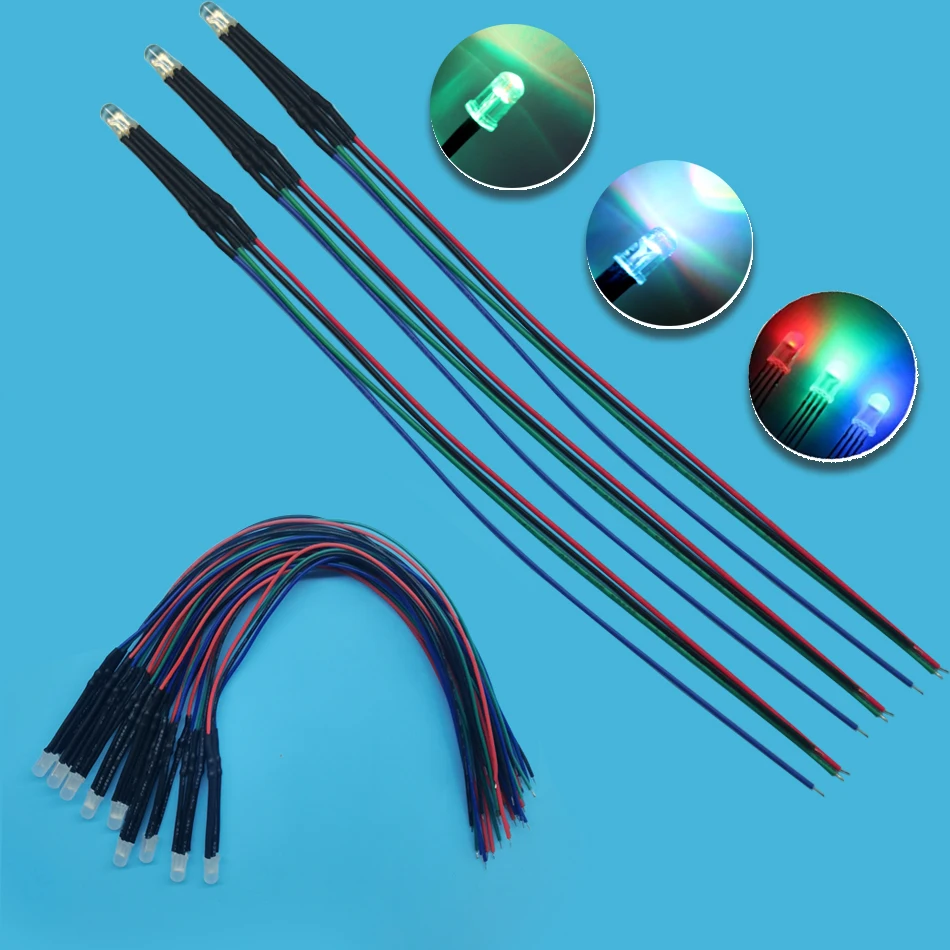 

10-100PCS 5mm Multicolor LED Round 20cm Pre-Wired RGB Light Emitting Diode DC5V 12V Common Anode /cathode LED beads