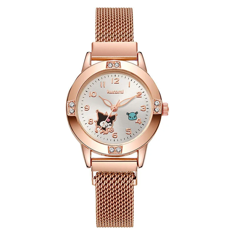 Sanrio Rose Gold Women's Watch - Diamond-Encrusted Dial with Magnetic Milanese Strap, Quartz Student Watch