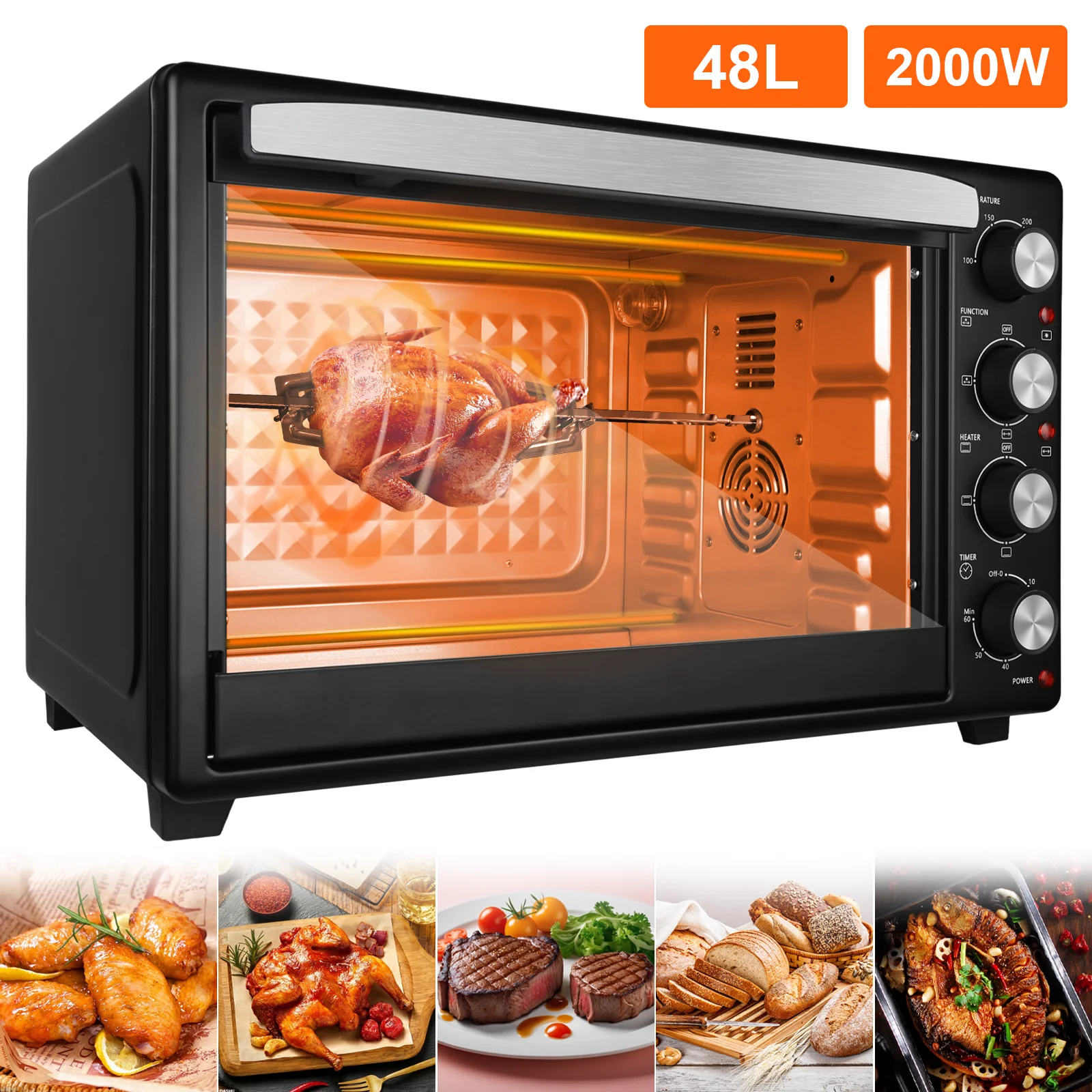 48L Electric Oven 2000w Breakfast Machine Cookies Cake Bread Maker Electric Oven 220-240V heat thermostat electric table oven