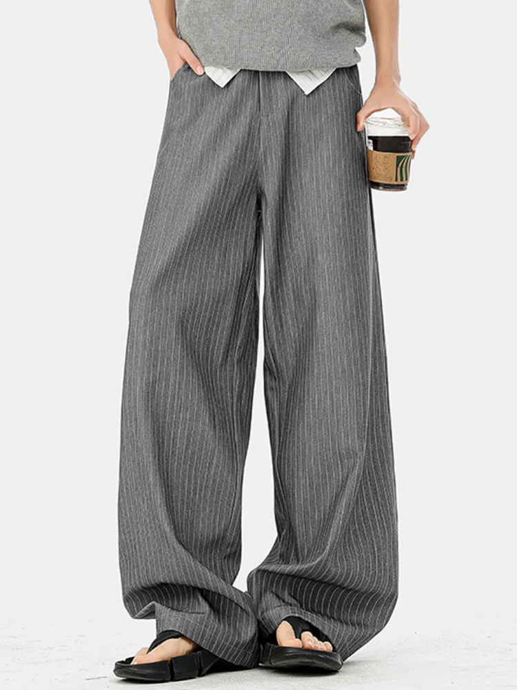 Style Old Money Men's Oversized Wide Leg Pants Stripe Casual Streetwear High Waist Straight Trousers 4N3G