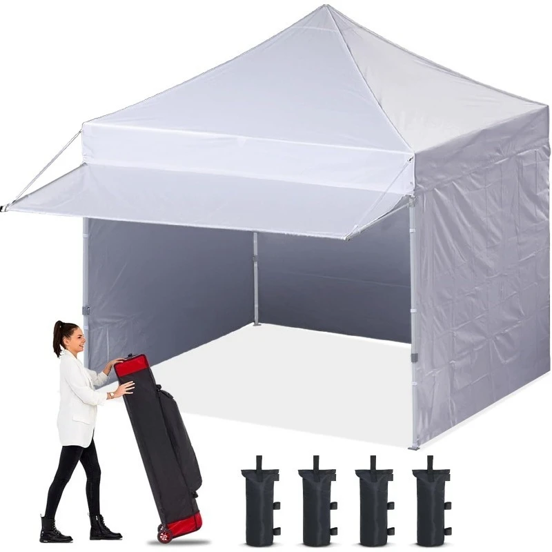 

up Canopy Tent with Awning and Sidewalls 10x10 Market -Series, White