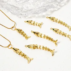 1pc Brass Charms Gold Color Fish Animal Movable Green Cubic Zirconia Ocean Jewelry Pendant DIY Necklace Women Jewelry Findings