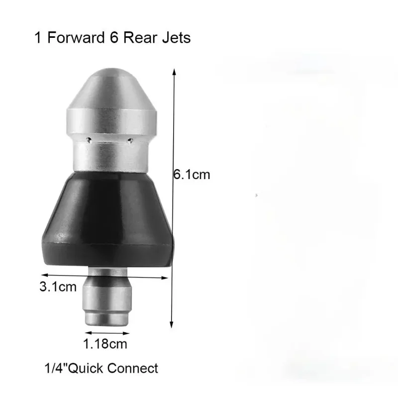 Powerful Pressure Pipe Dredging Sewer Cleaner Drain Washer Nozzle 1Forward 6Rear Jets 1/4inch Quick Connect Thread Nozzle