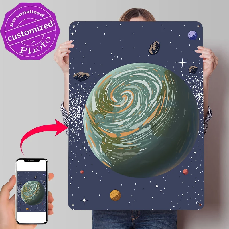 Swirling Planet in Space Metal Poster Customized Wall Art Retro Vintage Tinplate Signs for Room Decoration Garage Decorations
