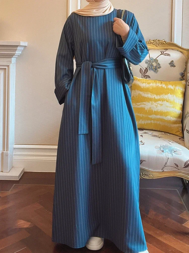 Ramadan Jurk Voor Vrouwen Moslim Gestreepte Abaya Eid Mubarak Gebed Lange Gewaad Dubai Kalkoen Islam Jurk Kaftans Abayas Vestidos Largo