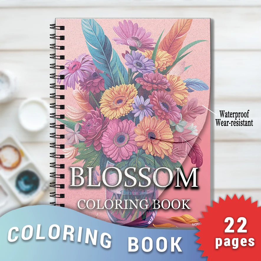 Blossom Adult Coloring Book - 8.3x 11.2 Inch 22 Page Coloring Book - Helps Reduce Stress and Ease Emotions