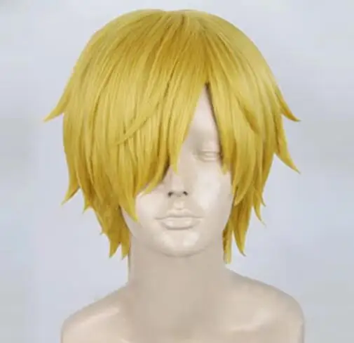 

Высококачественный парик для косплея из аниме One Piece, парик Sanji, короткие прямые золотисто-желтые термостойкие синтетические волосы, парики