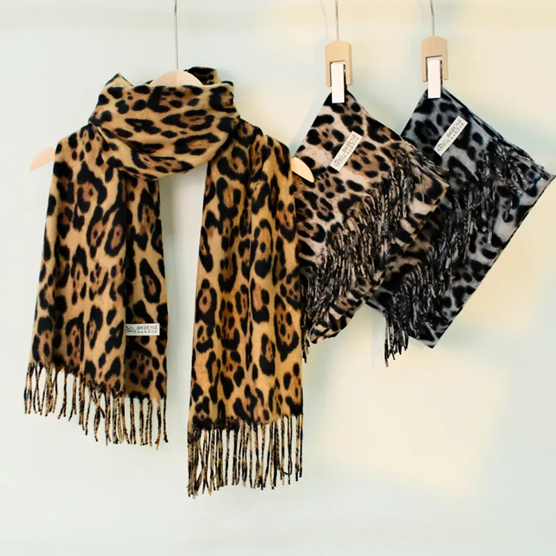 

Толстый теплый шарф с леопардовым принтом, европейская и американская модная повседневная одежда, кашемировые кисточки, трансграничная шаль высокого качества
