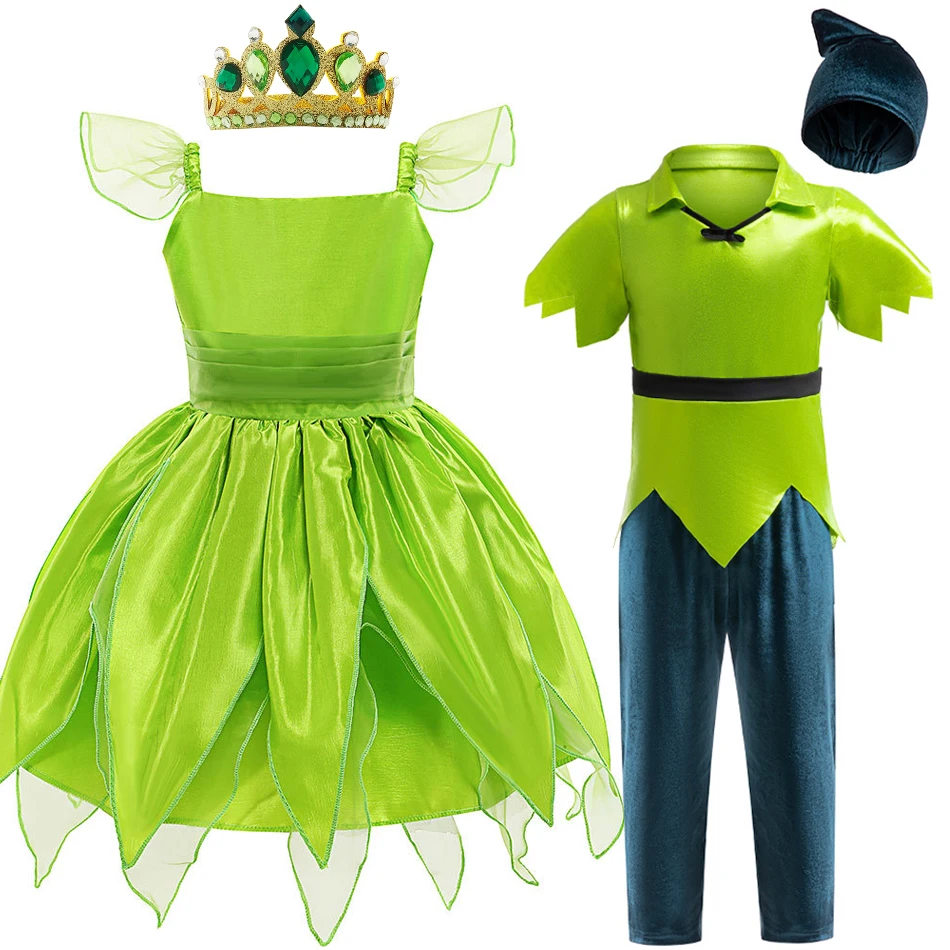 Criança tinker belll cosplay vestido de princesa pan peter traje de halloween bebê menino desempenho palco conjunto 3 pçs moda carnaval roupas