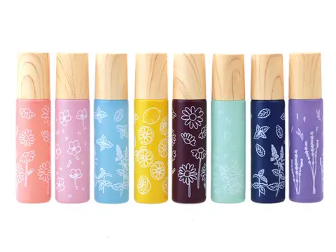8X 10ML Macaron Flower Glass Essential Oil Roll On Bottles Metal Roller Ball Plastic Cap for Perfume Aromatherapy Refillable