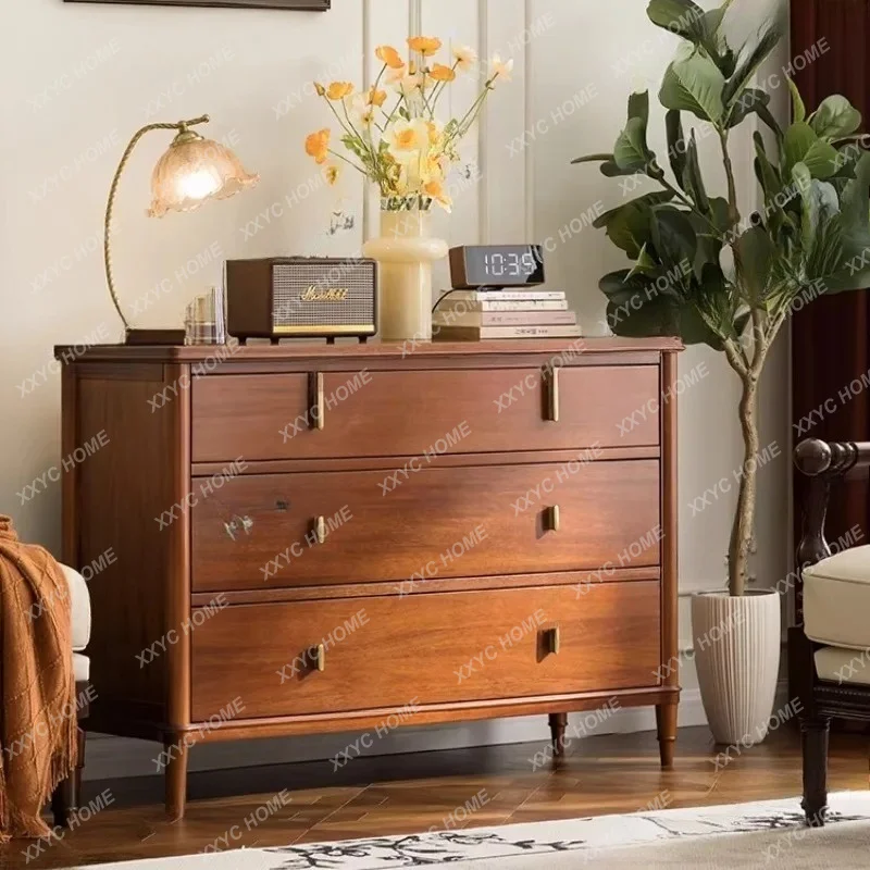 XXXXMedieval four-chest cabinet solid wood bedroom drawer cabinet fingerprint lock log storage locker