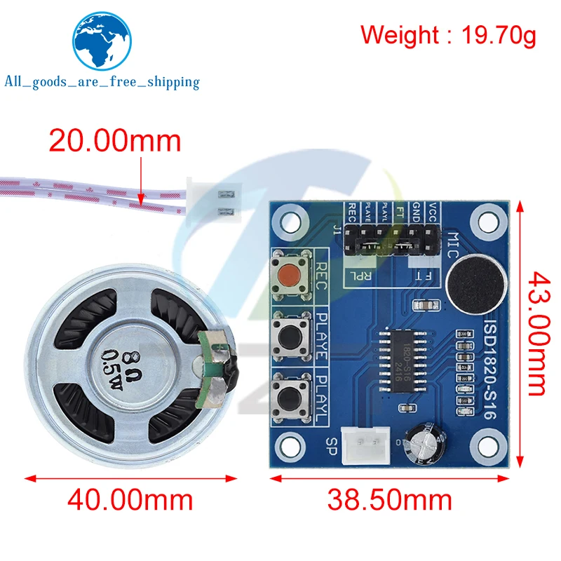 TZT ISD1820 recording module voice module the voice board telediphone module board with Microphones + Loudspeaker