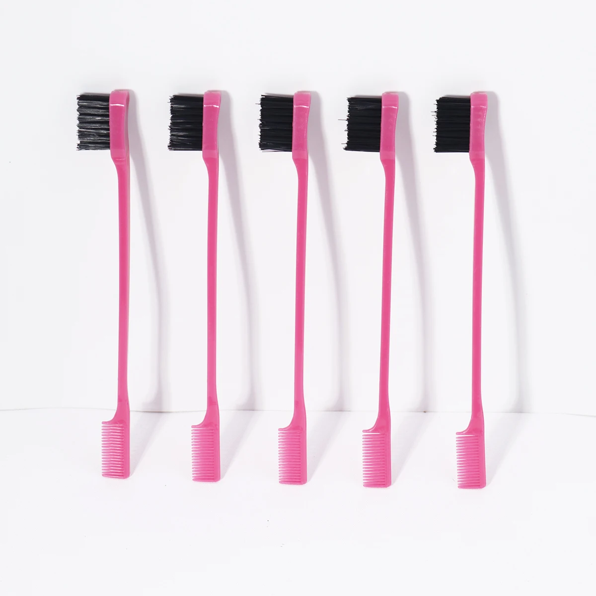 Dual Ended Edge Control Hair Brush, Double Sided Eyebrow Brush, Plastic Pink Hair Styling Comb for Baby Hair Flyaways, Salon Hom