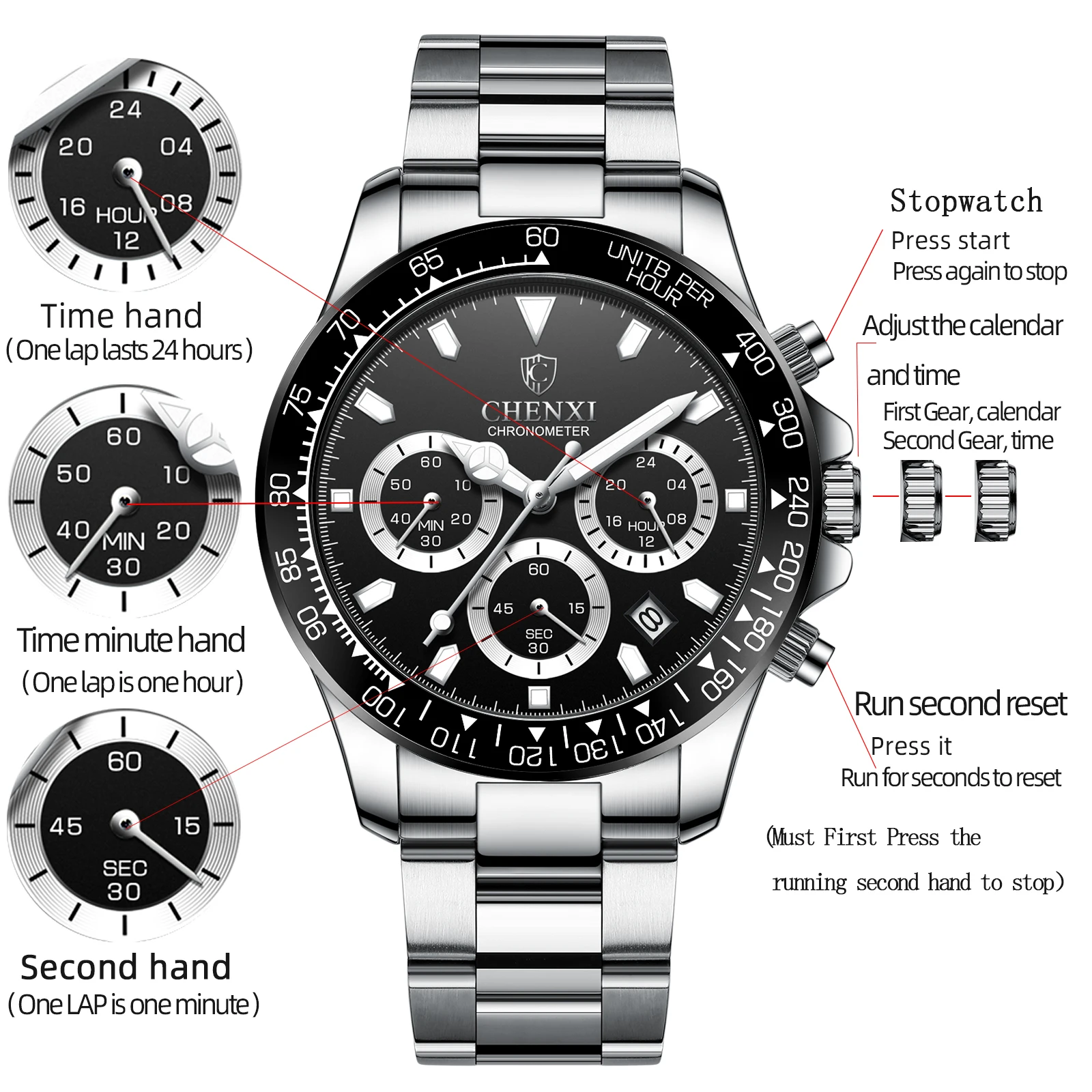 Chenxi 908 Brand Watch Men Steel Sports Watches Men's Army Military Quartz Wristwatch Chronograph Male Clock Relogio Masculino