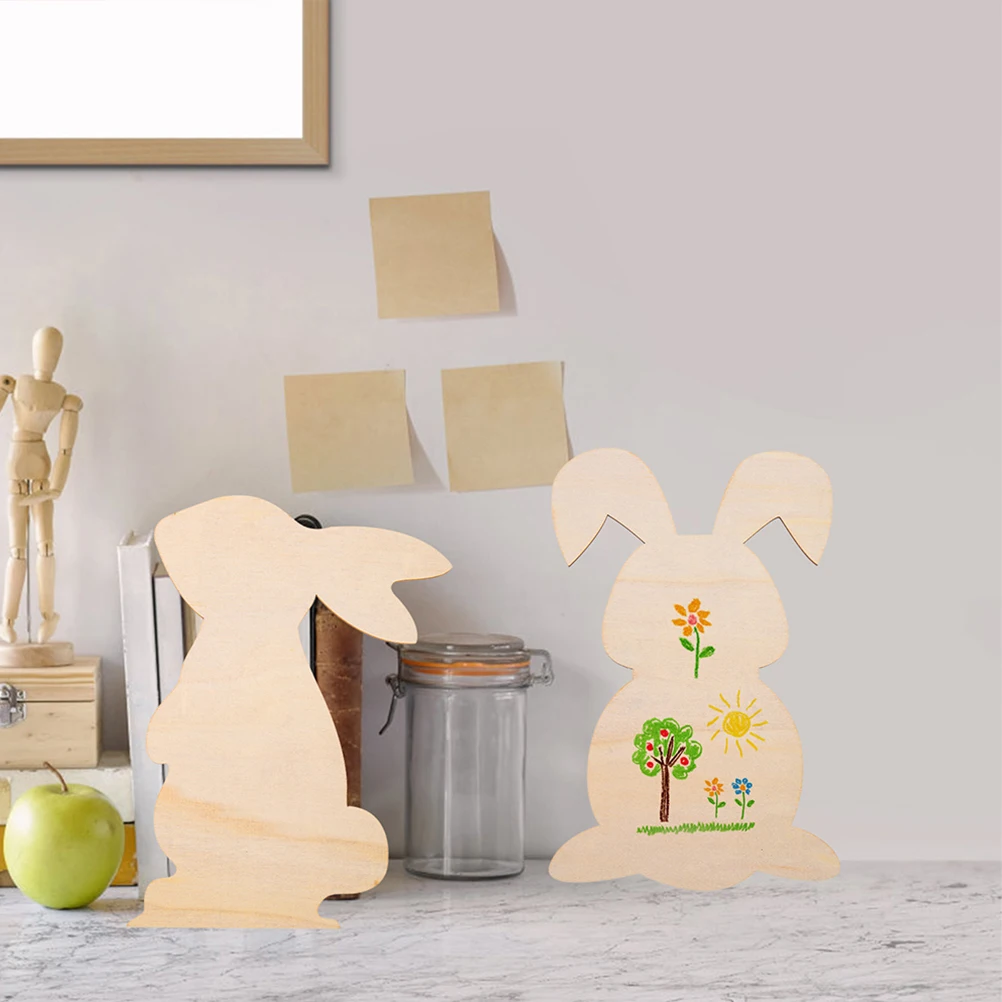 

12pcs Rabbit Shape Decoration Unfinished Wood Ornaments For Easter Diy Crafts Wooden Hanging Plaque Home Decor Kids Room Party