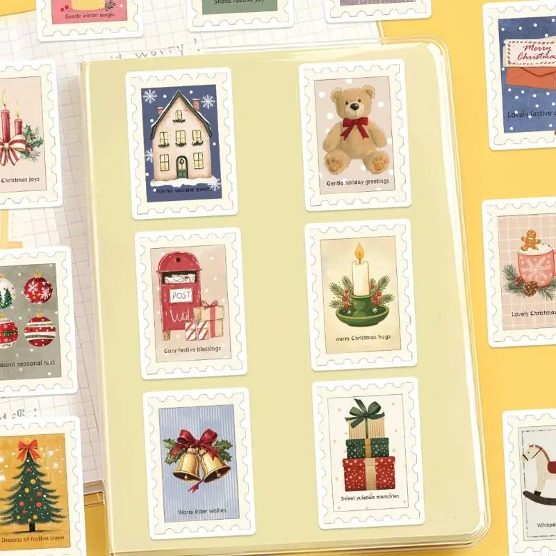Adhesive Christmas Craft Decals, 50 Separately Peelable Nostalgic Paper Designs for Journals, Cards, Holiday Gift Wrapping, K1KF