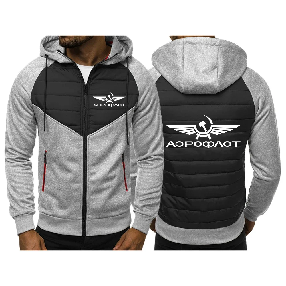 2024 Aeroflot Aviation Russe Logo Print Spring and Autumn Men Classics Three Color Hooded Cotton Padded Clothes Patchwork Jacket