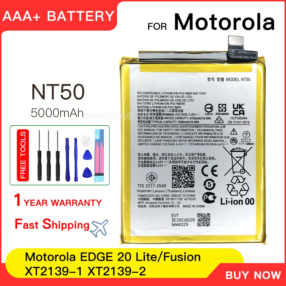 

100% genuine NT50 5000mAh Battery For Motorola Moto EDGE 20 Lite/Fusion XT2139-1/2 Phone Replacement Batteries Batteria