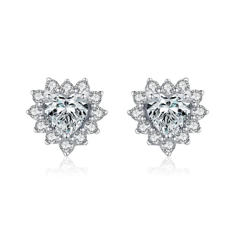 

S925 Sterling Silver Heart-Shaped Diamond Love Earrings Women Fashion Jewelry