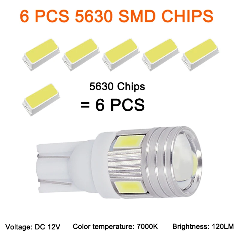 1 PCS Auto T10 W5W LED Signal Birne 12V 5630 SMD 7000K Weiß Auto Innen Dome Lesen Lichter stamm Keil Seite Lizenz Platte Lampe