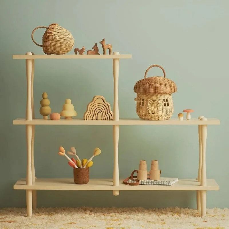 INS style handmade rattan woven mushroom basket cute desktop storage ornaments decorative toys children's clothing photography p