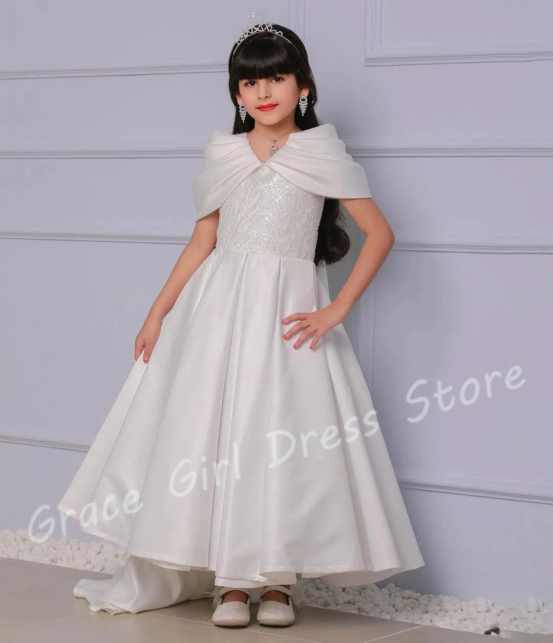 Customized Ivory Flower Girl Dress For Wedding Appliques Satin Shawl Luxury Princess First Communion Formal Occasion Prom Gown