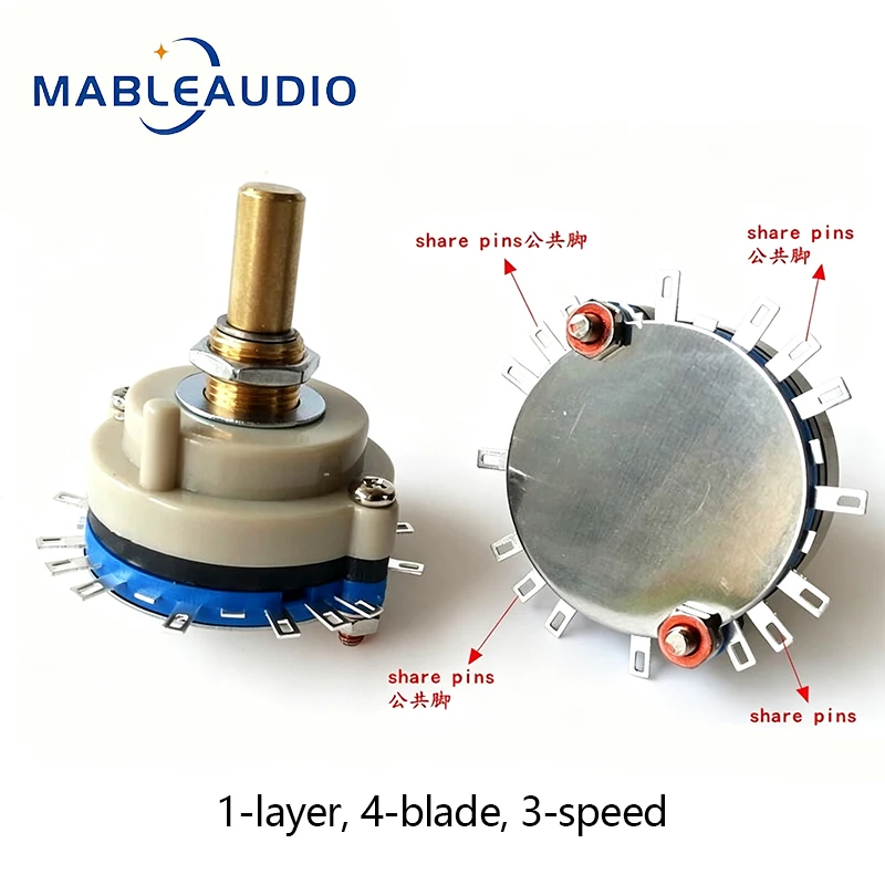 1 PCS 1X3-Gear 3-Blade/4-Blade Sealed Rotary Band Switch, D-Shank/Round Shank Shaft Length 20 mm Amplifier Accessories