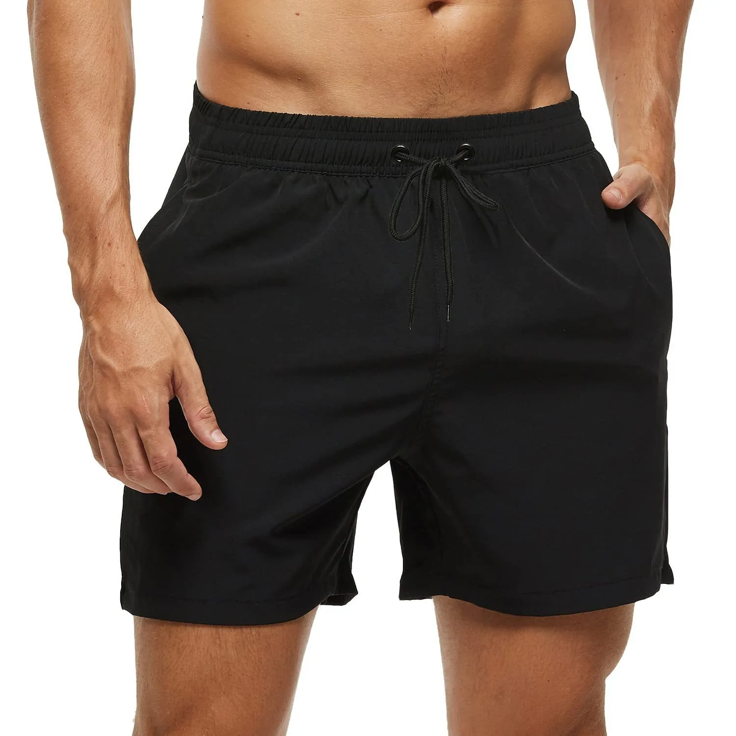Men's Solid Color Casual Beach Shorts Four-Quarter Zipper Pocket Mesh Lining Swimsuit
