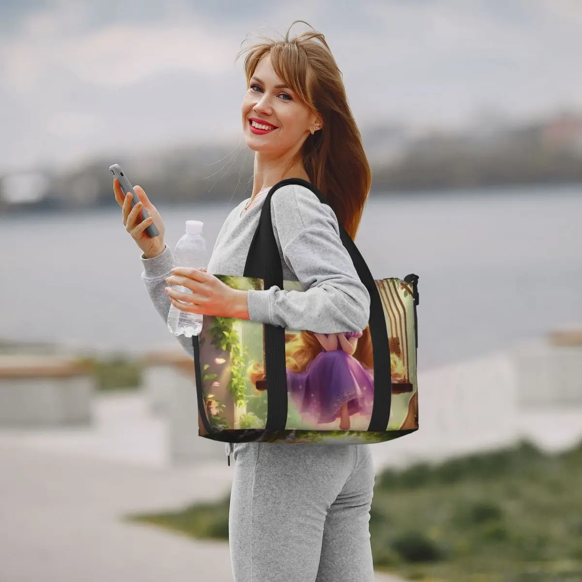 Borsa Tote personalizzata grande principessa carta da parati simpatico cartone animato per le donne borsa da viaggio da spiaggia per palestra a tracolla Shopper