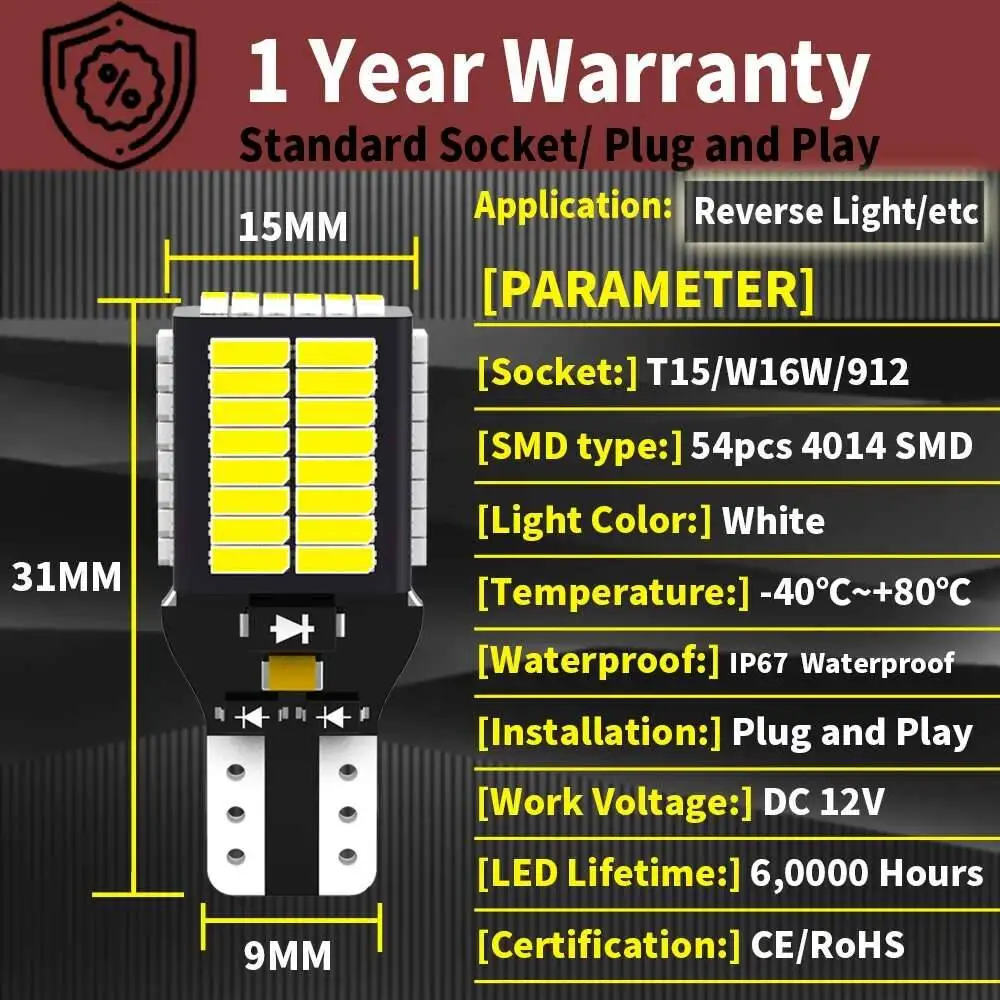 2Pcs LED Reverse Light Blub Lamp W16W T15 921 Canbus For F12 F13 F06 E65 E66 E67 F01 F02 F03 F04 E83 X3 F25 X5 E70 Z4 E89 image 3