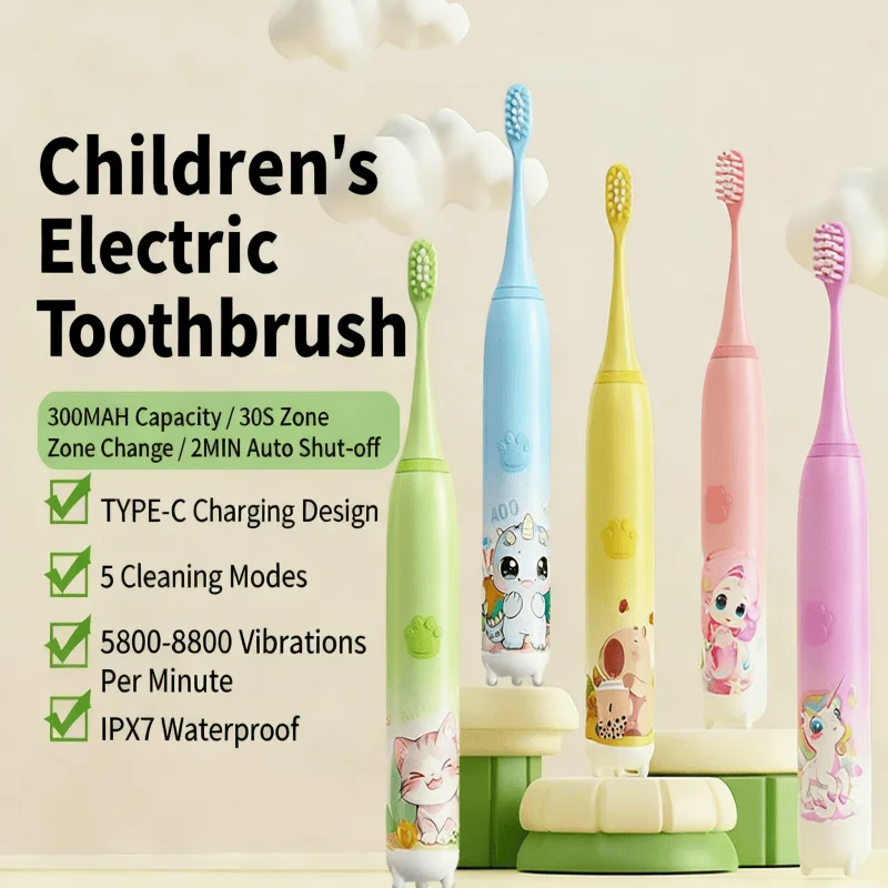 

New Kids' Electric Toothbrush Children's Electric Toothbrush Soft Bristles Home Use Cartoon Design Rechargeable Type