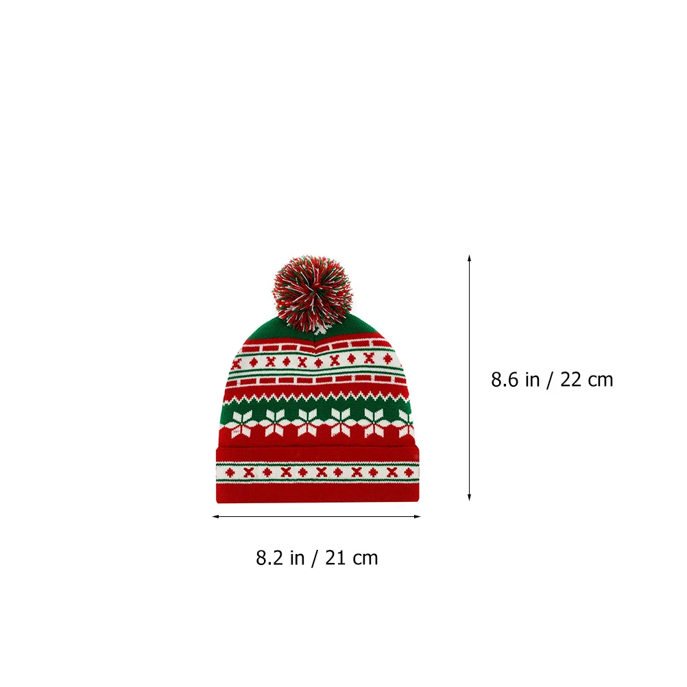 

1Pcs Thicken Knitted Santa Hat Adult Christmas Cap Soft Acrylic Fibers Warm Wearable Hat Ball Design Xmas Party