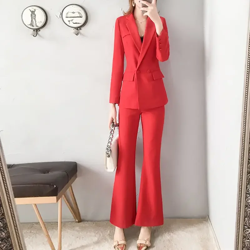 Indossare al lavoro Set di 2 pantaloni da donna Blazer professionale rosso e Set di due pezzi pantaloni per donna completo di pantaloni completo da