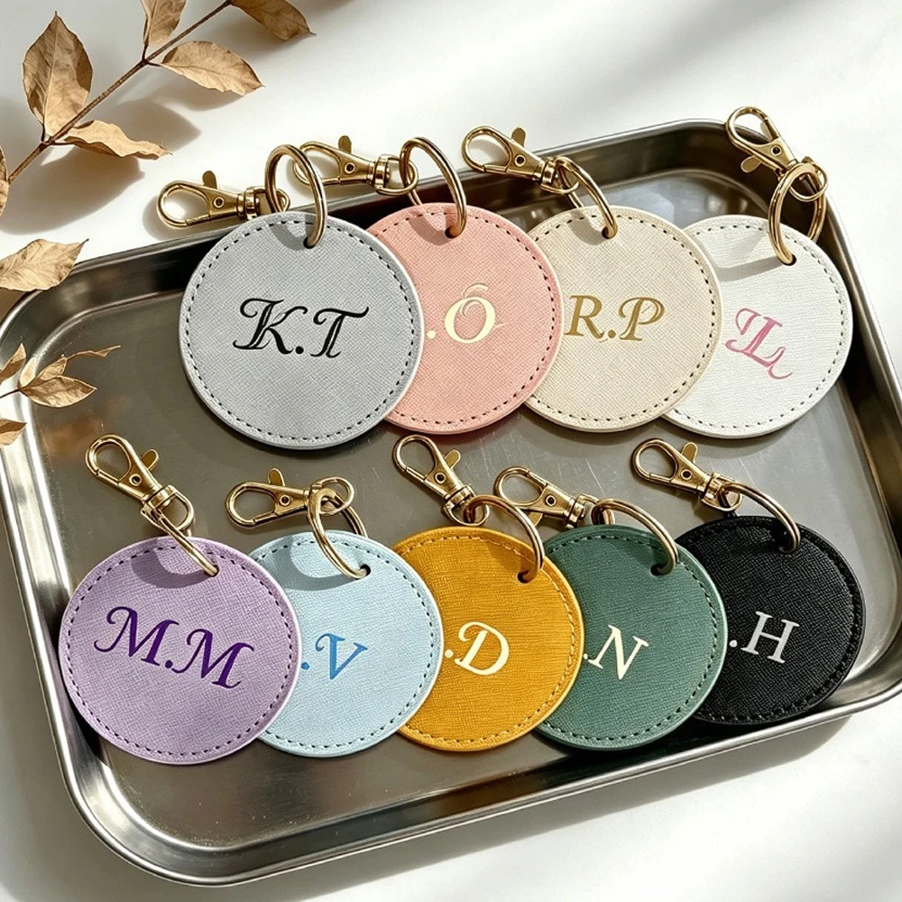 Personalisierter Runder Leder-Schlüsselanhänger mit Individuellem Logo, UV-Druck, Farbige Taschenketten für Damen, Handtaschenanhänger, Geschenk – Detail 2