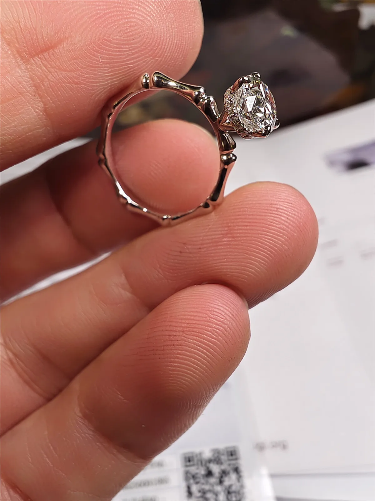 10K Solid Gold Lab-grown แหวนเพชร IGI รูปไข่ 1.5CT ไม้ไผ่แหวนเครื่องประดับงานแต่งงานแหวน 18K gold แหวนหมั้นที่กําหนดเอง PT950