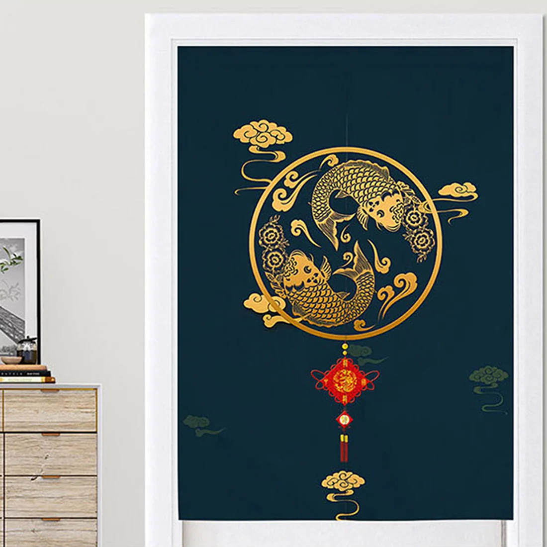 Chinese Koi Japanese Door Fish Curtains Noren Curtains for Kitchen Partition Curtains Living Room Entrance Divider Drapes Decor