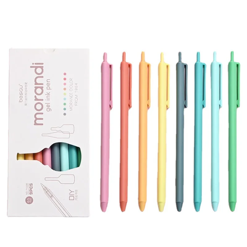 9pcs Korean Kawaii Candy Color Hand Account Pen Student Simple Neutral Pen Set To Take Notes Color Pen Morandi Press