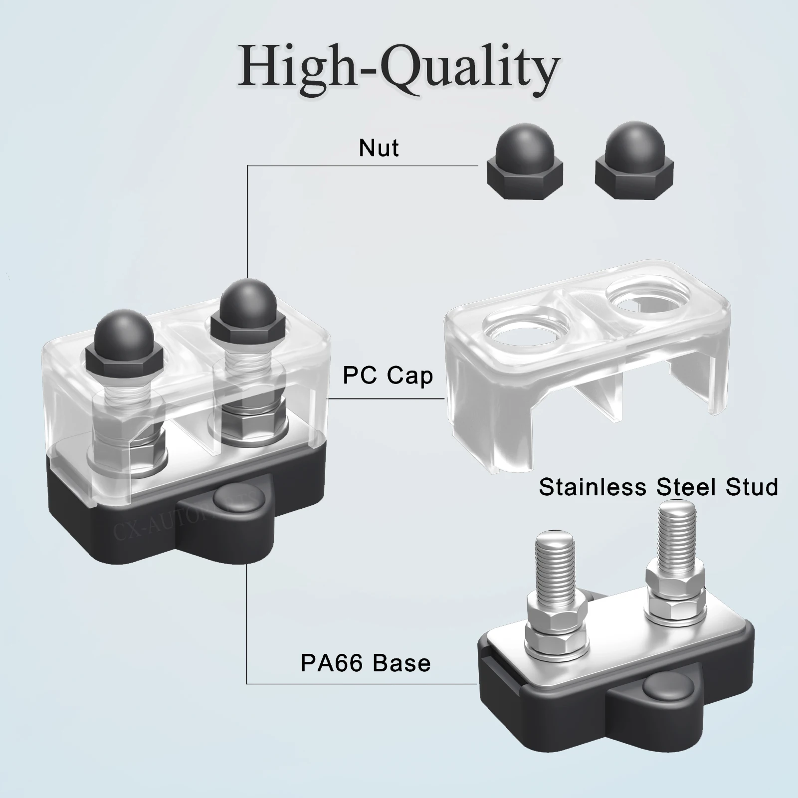 48V DC Busbar Terminal Block M6 M8 Stud Battery Junction Block Heavy Duty Power Distribution Positive Negative Plug for Boat RV