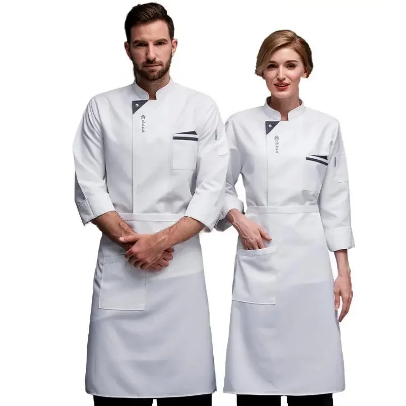 Chef Overalls Short Sleeve Summer Wine Restaurant Ding Room Kitchen Food Breathable Chef Uniform Men's Long Sleeve