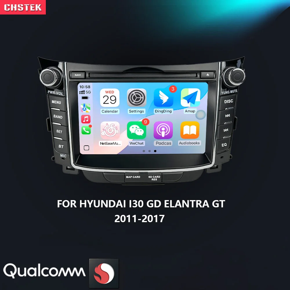 CHSTEK Radio Samochodowe z Androidem 13 i CarPlay do Hyundai i30 GD Elantra GT 2011-2017, Multimedialny Odtwarzacz Wideo, Stereo, Nawigacja, BT, WIFI, 4G