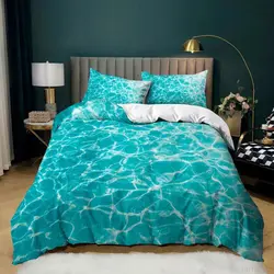 3D Ocean Waves Duvet Cover Set Queen/King for Boy Girl Teens Bedroom Hotel Microfiber Bedding Set Comforter Cover White To Blue
