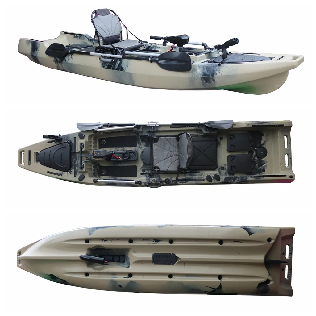 Vicking Kayak da pesca per persona singola da 3,8 m con sistema di trasmissione a pedale o kayak da pesca a motore elettrico in plastica dura in venditaMaterial