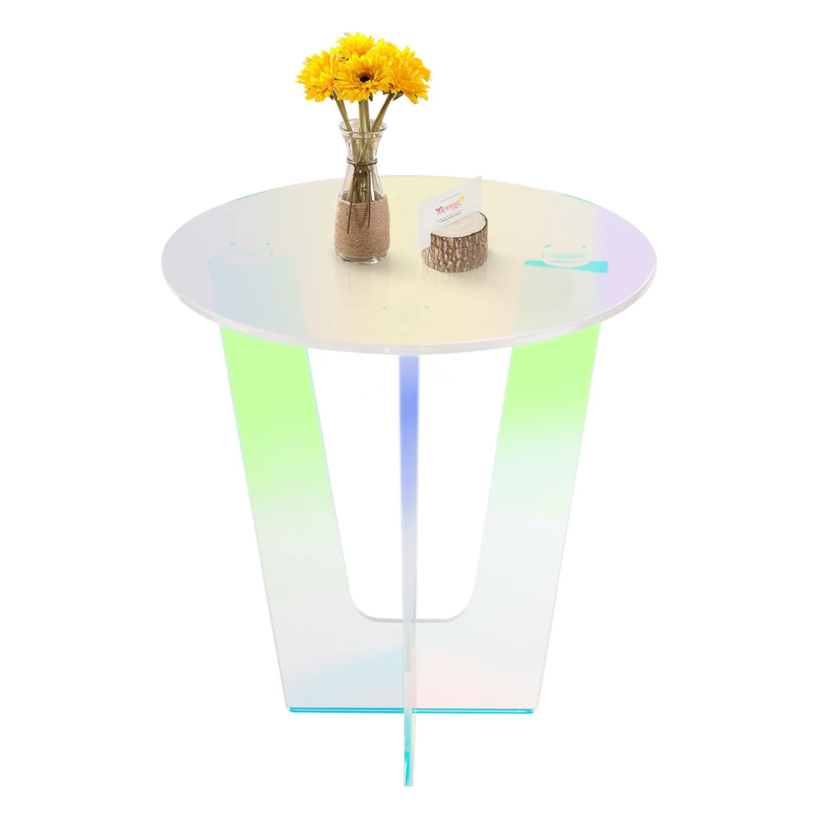 طاولات المقهى، طاولة جانبية مستديرة من الأكريليك الشفاف، طاولة جانبية حديثة قزحية الألوان لديكور غرفة المعيشة #5