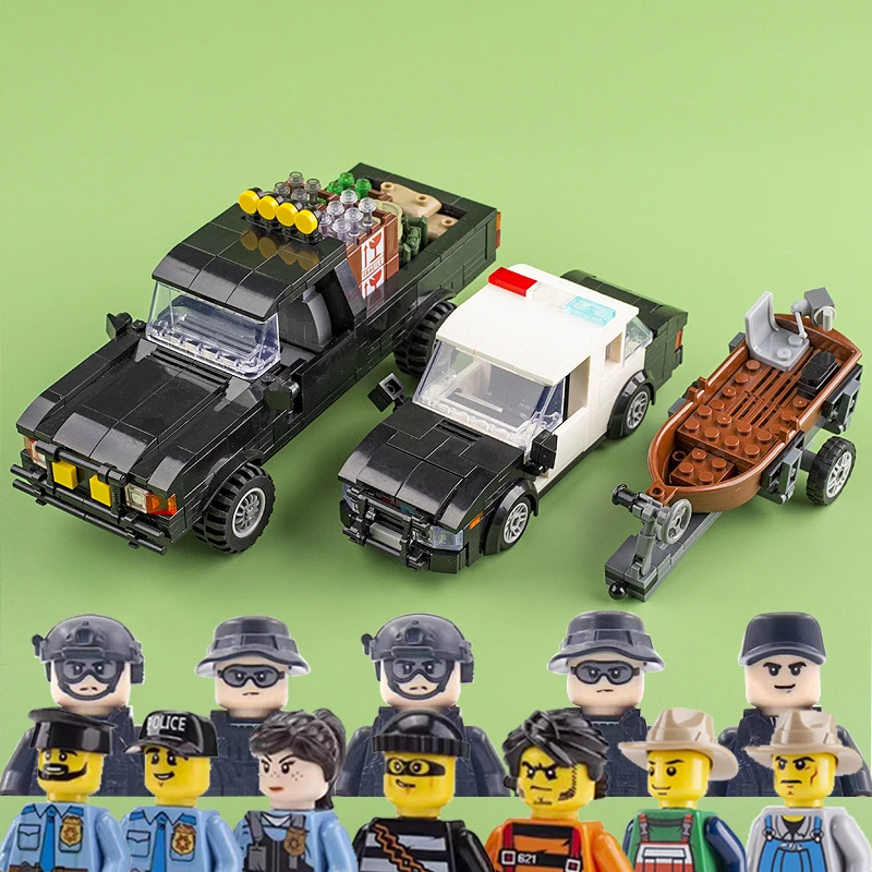 MOC Car Model Pickup Truck Building Blocks City Police Station Engineering Transport Vehicle Bricks DIY Education Toys Boy Gift