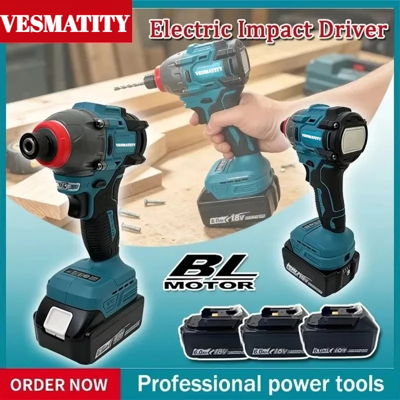 Cordless Electric Impact Driver Brushless Motor  Powered Woodworking Screwdriver For Household DIY Projects for 18V-20V battery.