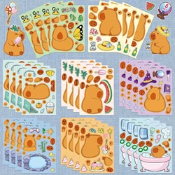 8/16Sheets Cartoon Capybara DIY Make A Face Stickers Puzzle Toys for Kids Birthday Party Favors Pinata Fillers School Rewards