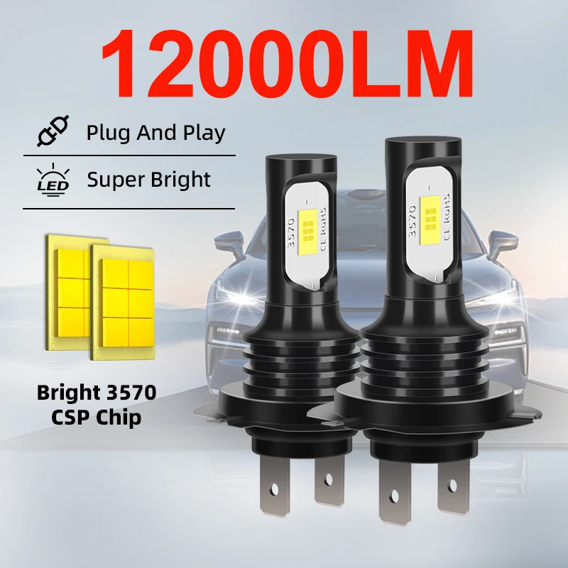 

2 шт. H7 6000K супер белый 12000LM светодиодные противотуманные фары внутренний привод 3570 CSP чипы противотуманные фары